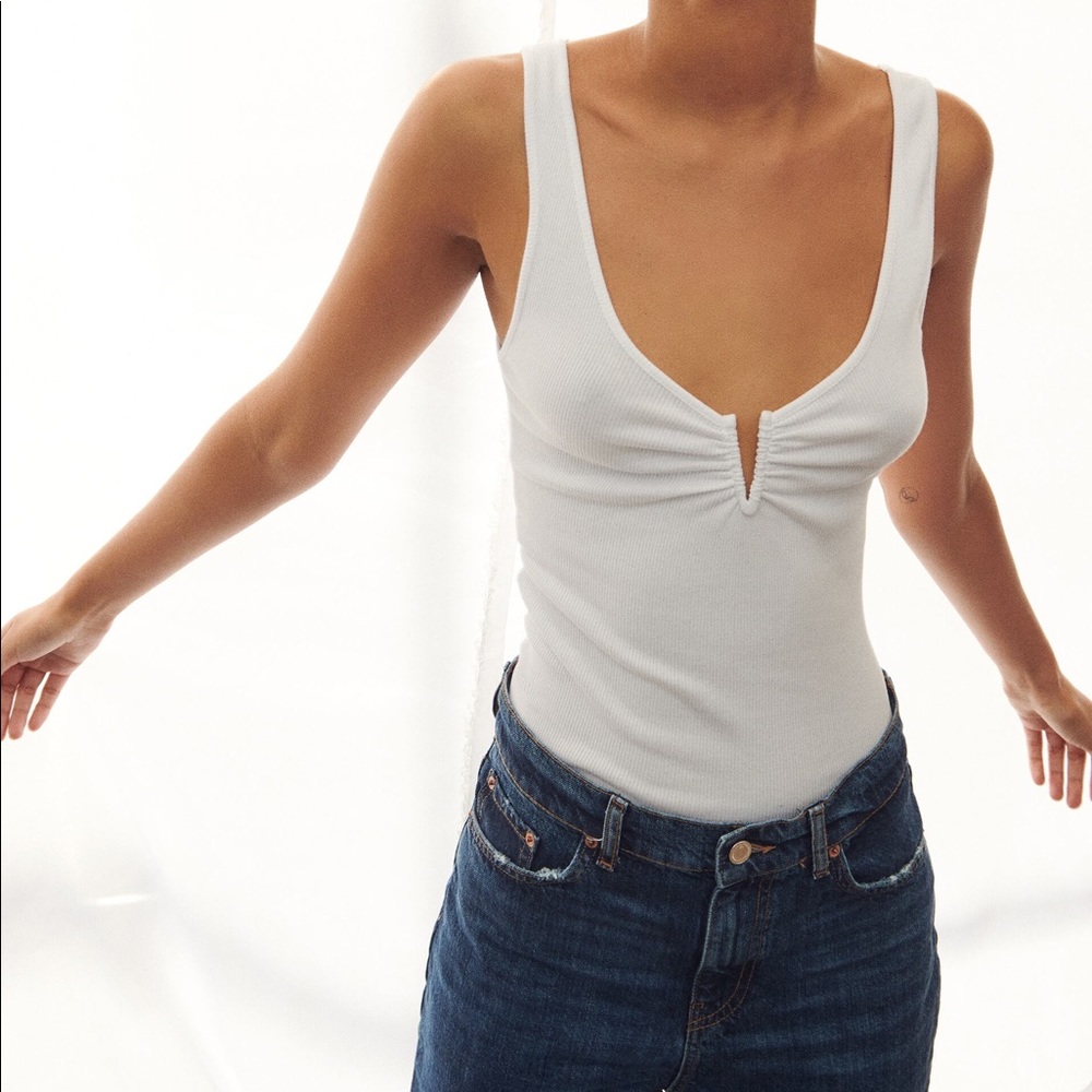 Zara Ribbed White Tank Top
